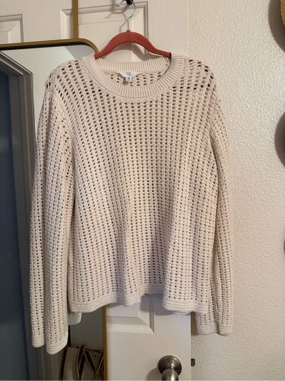 Time and Tru Cream Open-Knit Scoopneck Sweater